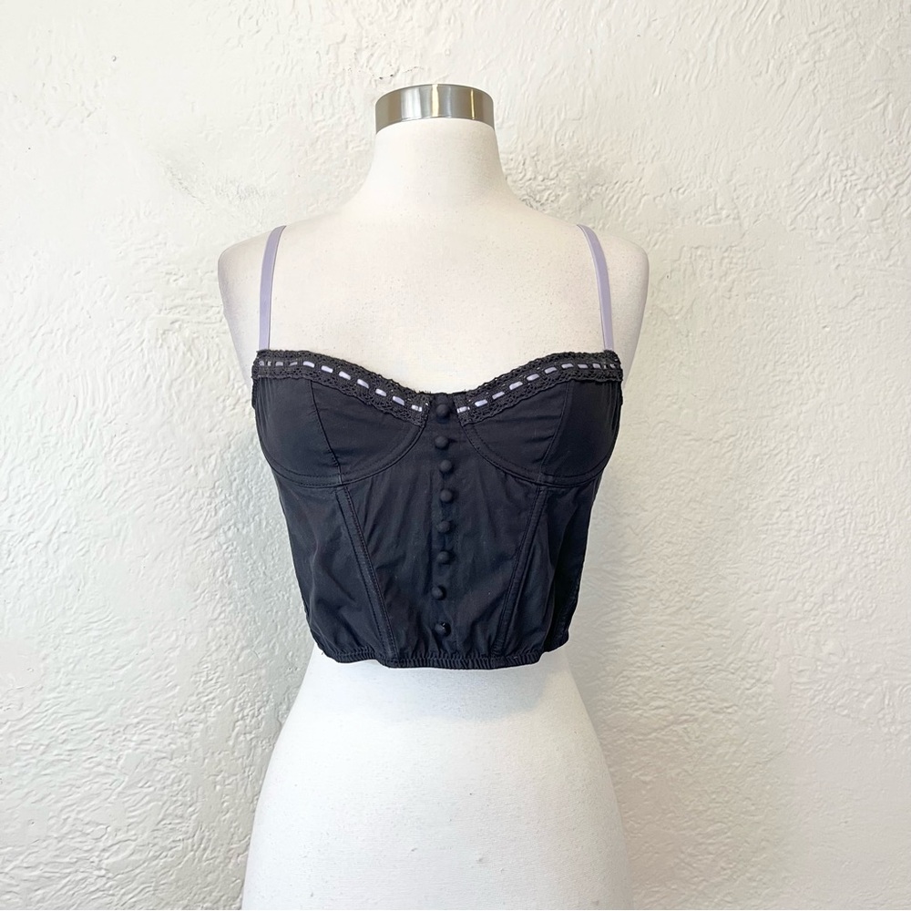 Urban Outfitters Ribbon Corset Top Black Purple Cropped Small S Fairy - Picture 2 of 9